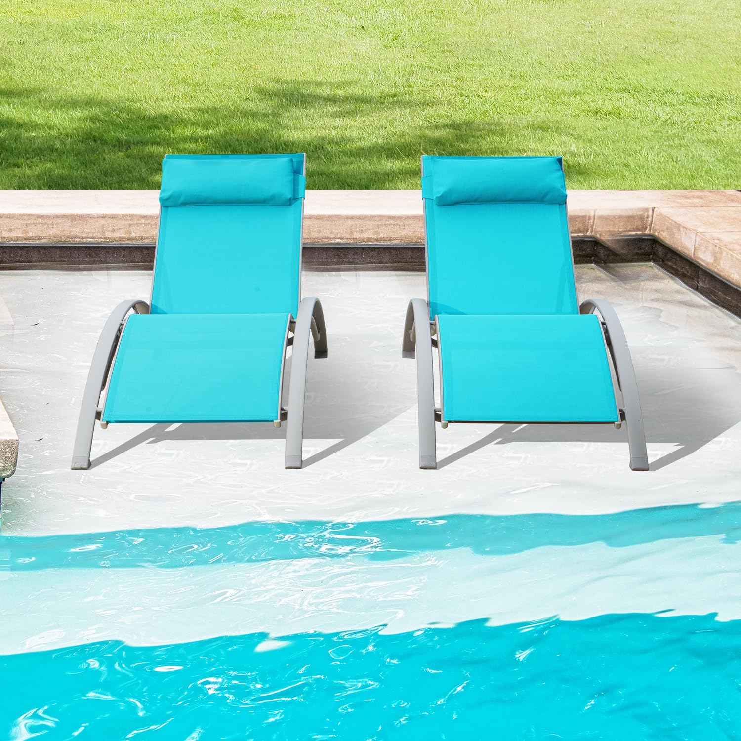 Deck Chair Lounger - Kursi Santai Aluminium untuk Luar Ruangan,