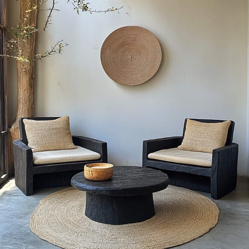 Outdoor Furniture Upholstery - Set Furnitur Taman Retro Plastik dengan