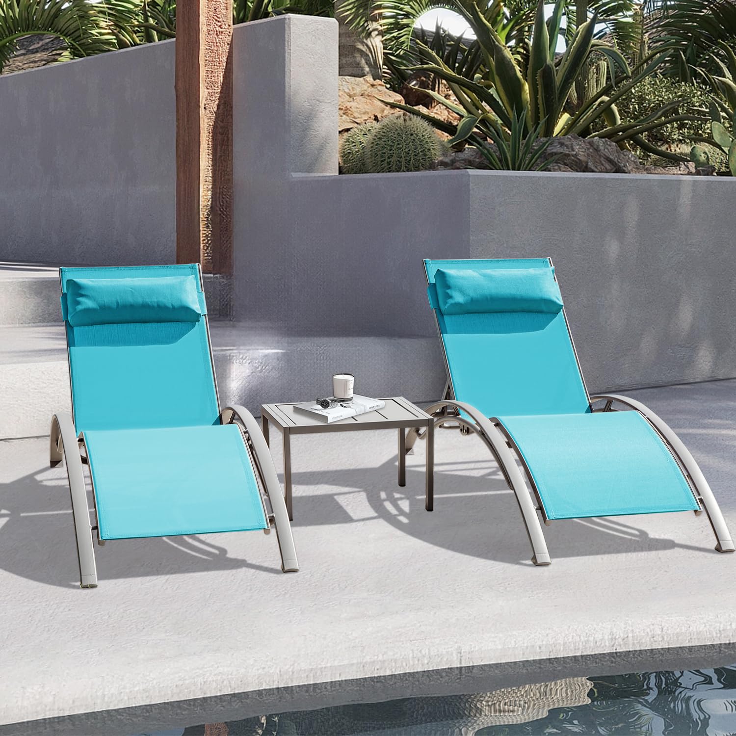 Deck Chair Lounger - Set Kursi Santai Luar Ruangan Aluminium